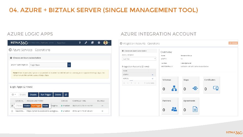 04. AZURE + BIZTALK SERVER (SINGLE MANAGEMENT TOOL) AZURE LOGIC APPS AZURE INTEGRATION ACCOUNT