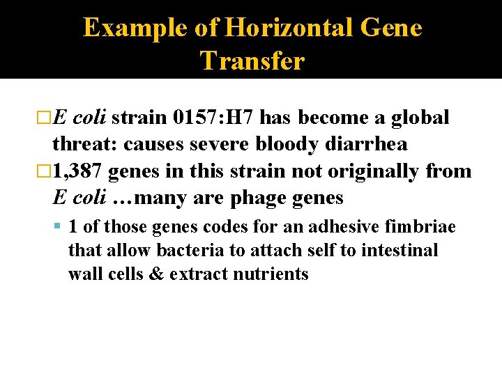 Example of Horizontal Gene Transfer �E coli strain 0157: H 7 has become a