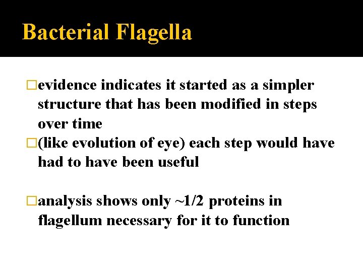 Bacterial Flagella �evidence indicates it started as a simpler structure that has been modified