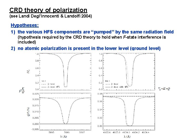 CRD theory of polarization (see Landi Degl’Innocenti & Landolfi 2004) Hypotheses: 1) the various