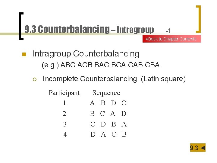 9. 3 Counterbalancing – Intragroup -1 Back to Chapter Contents n Intragroup Counterbalancing (e.