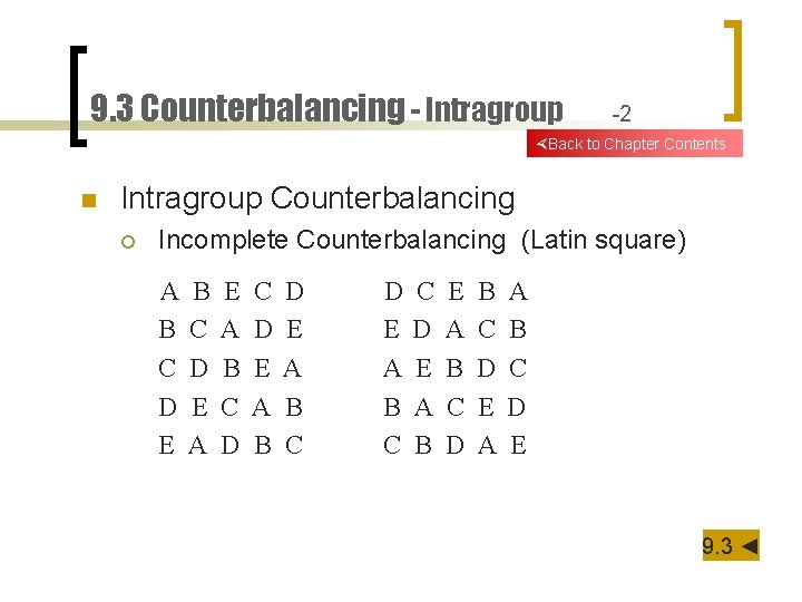 9. 3 Counterbalancing - Intragroup -2 Back to Chapter Contents n Intragroup Counterbalancing ¡