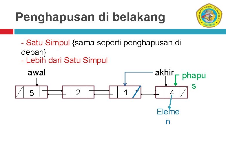 Penghapusan di belakang - Satu Simpul {sama seperti penghapusan di depan} - Lebih dari