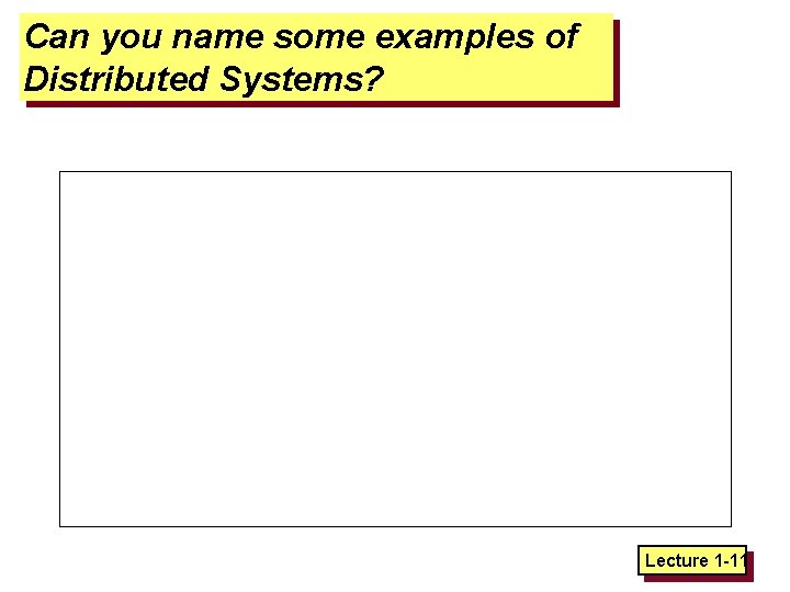 Can you name some examples of Distributed Systems? Lecture 1 -11 
