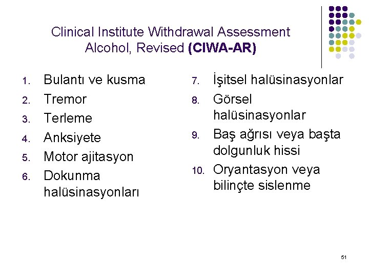 Clinical Institute Withdrawal Assessment Alcohol, Revised (CIWA-AR) 1. 2. 3. 4. 5. 6. Bulantı