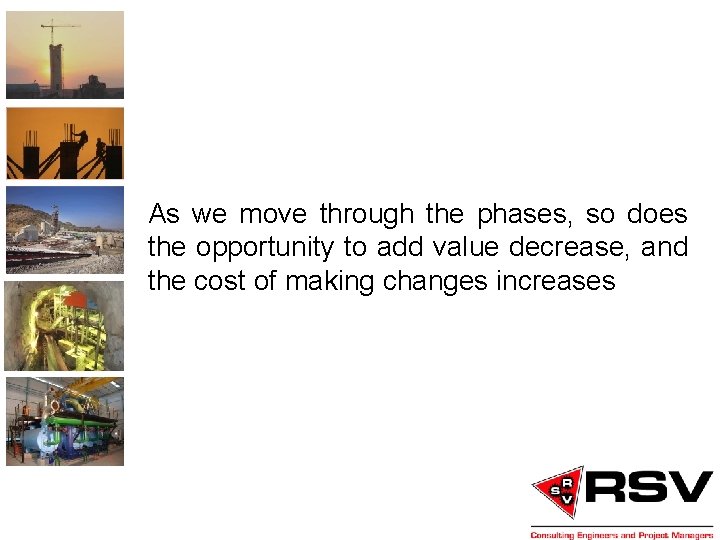 As we move through the phases, so does the opportunity to add value decrease,