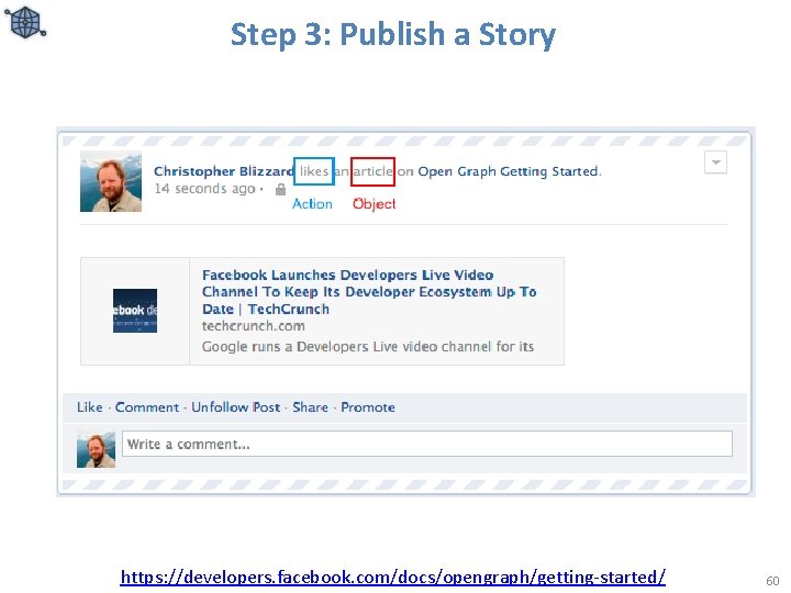 Step 3: Publish a Story https: //developers. facebook. com/docs/opengraph/getting-started/ 60 