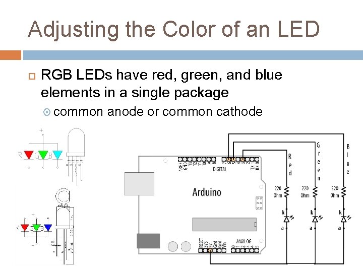 Adjusting the Color of an LED RGB LEDs have red, green, and blue elements