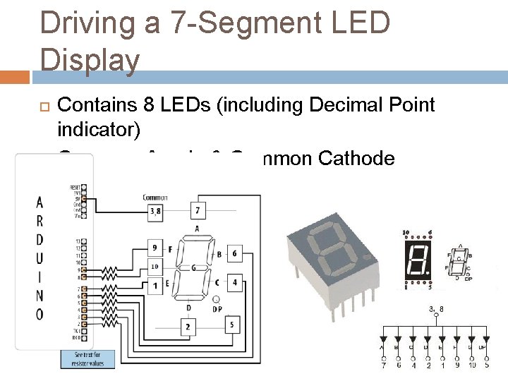 Driving a 7 -Segment LED Display Contains 8 LEDs (including Decimal Point indicator) Common