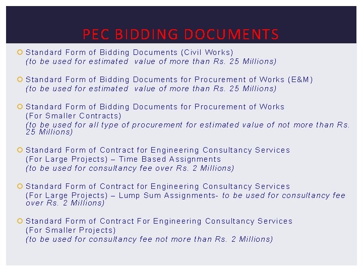 PEC BIDDING DOCUMENTS Standard Form of Bidding D ocuments (Civil Works) ( to be