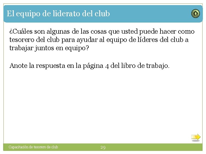 El equipo de liderato del club ¿Cuáles son algunas de las cosas que usted