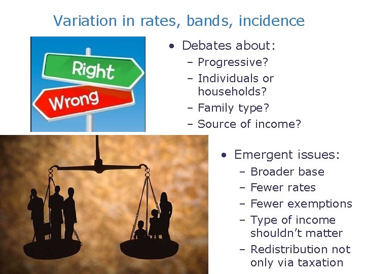 Variation in rates, bands, incidence • Debates about: – Progressive? – Individuals or households?