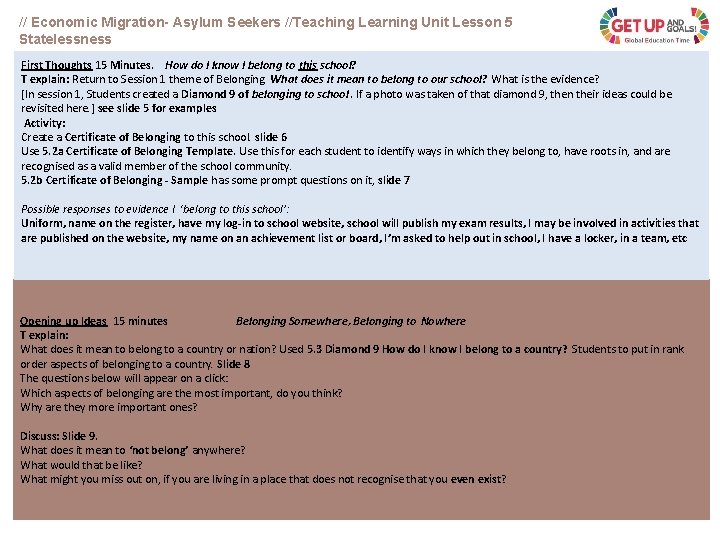 // Economic Migration- Asylum Seekers //Teaching Learning Unit Lesson 5 Statelessness First Thoughts 15
