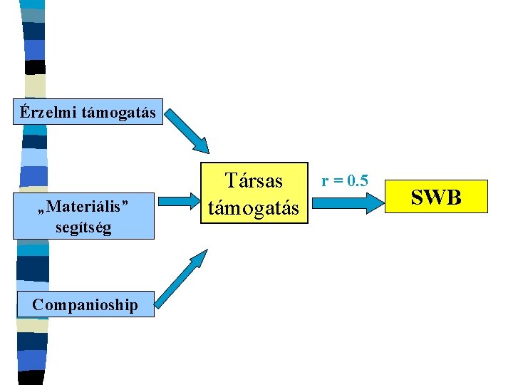 Érzelmi támogatás „Materiális” segítség Companioship Társas támogatás r = 0. 5 SWB 