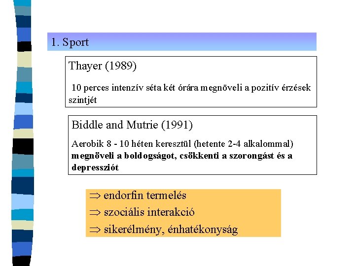 1. Sport Thayer (1989) 10 perces intenzív séta két órára megnöveli a pozitív érzések