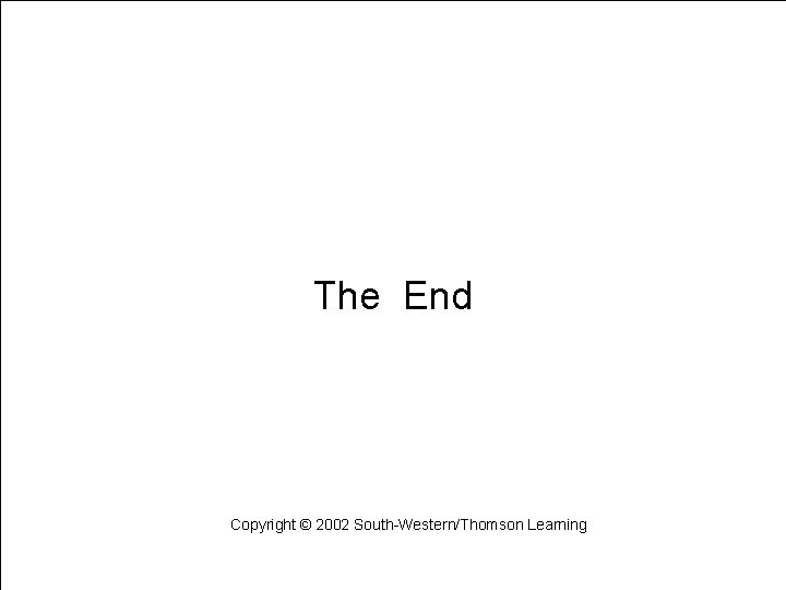 Learning Objectives The End Copyright © 2002 South-Western/Thomson Learning Learning Objectives The End Copyright © 2002 South-Western/Thomson Learning