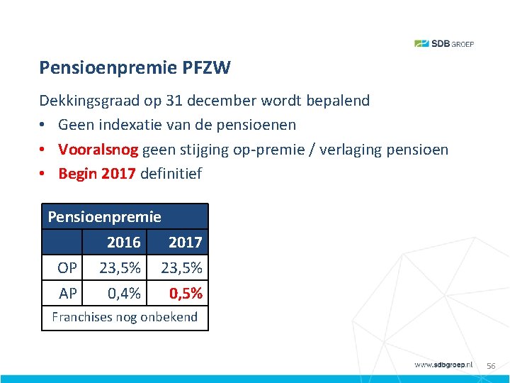 Pensioenpremie PFZW Dekkingsgraad op 31 december wordt bepalend • Geen indexatie van de pensioenen