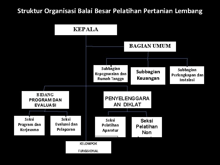 Struktur Organisasi Balai Besar Pelatihan Pertanian Lembang KEPALA BAGIAN UMUM Subbagian Kepegawaian dan Rumah