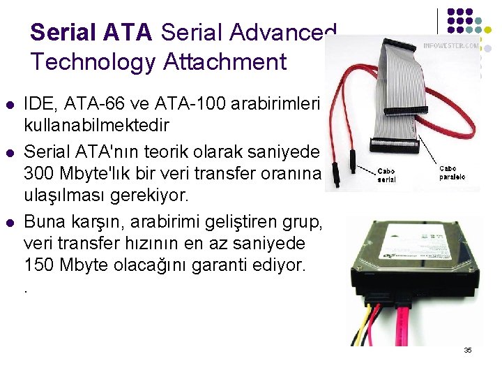 Serial ATA Serial Advanced Technology Attachment l l l IDE, ATA-66 ve ATA-100 arabirimleri