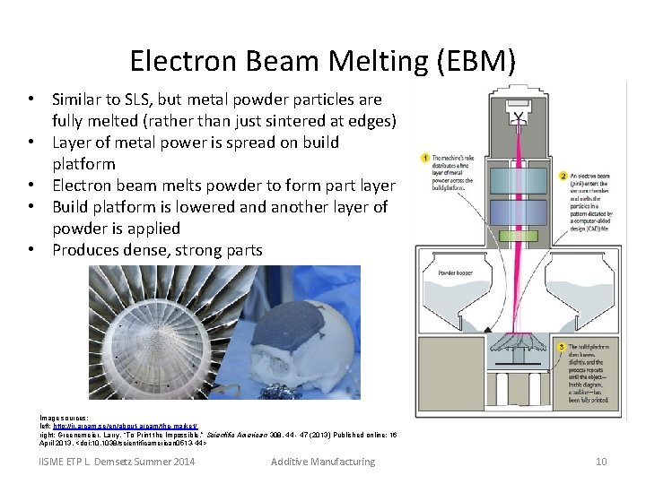 Electron Beam Melting (EBM) • Similar to SLS, but metal powder particles are fully