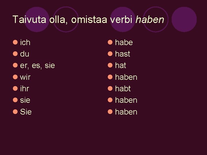 Taivuta olla, omistaa verbi haben l ich l du l er, es, sie l