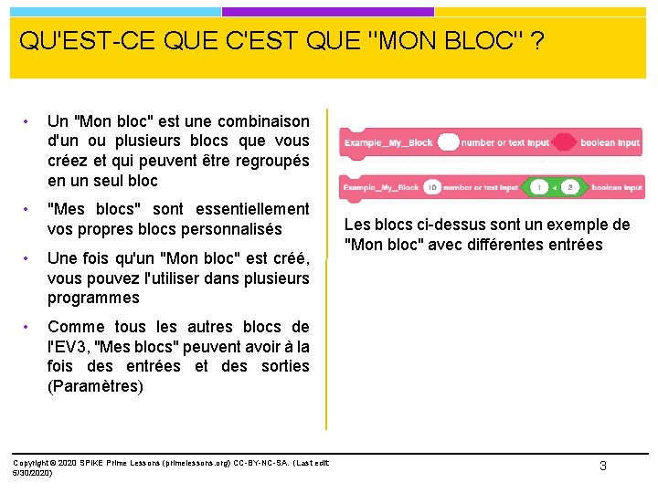 QU'EST-CE QUE C'EST QUE "MON BLOC" ? • Un "Mon bloc" est une combinaison