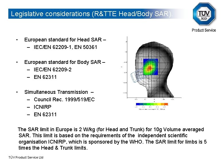 Legislative considerations (R&TTE Head/Body SAR). • European standard for Head SAR – – IEC/EN