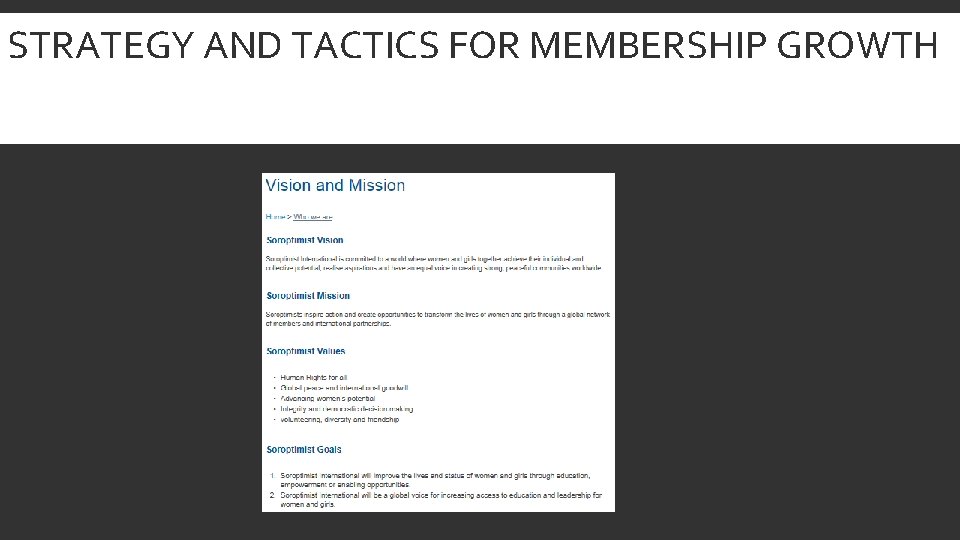 STRATEGY AND TACTICS FOR MEMBERSHIP GROWTH 