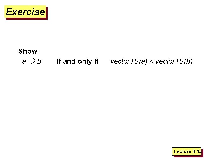 Exercise Show: a b if and only if vector. TS(a) < vector. TS(b) Lecture