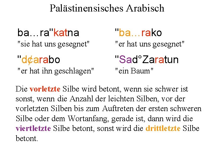 Palästinensisches Arabisch ba…ra"katna "ba…rako "sie hat uns gesegnet" "er hat uns gesegnet" "d¢arabo "Sad°Zaratun