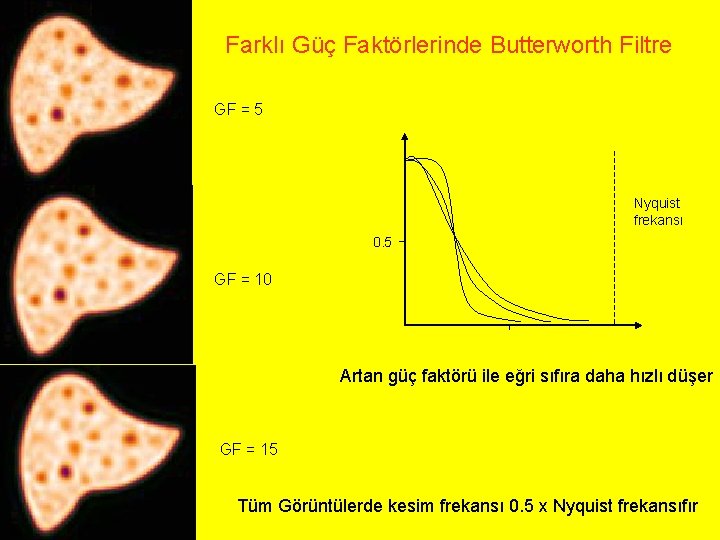 Farklı Güç Faktörlerinde Butterworth Filtre GF = 5 Nyquist frekansı 0. 5 GF =