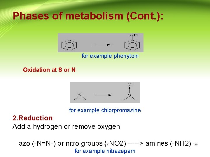 Phases of metabolism (Cont. ): for example phenytoin Oxidation at S or N for