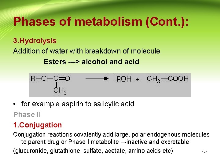 Phases of metabolism (Cont. ): 3. Hydrolysis Addition of water with breakdown of molecule.