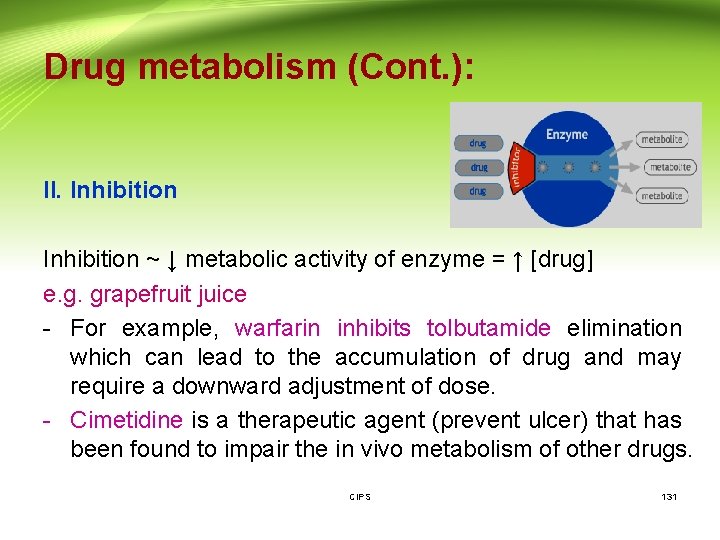 Drug metabolism (Cont. ): II. Inhibition ~ ↓ metabolic activity of enzyme = ↑