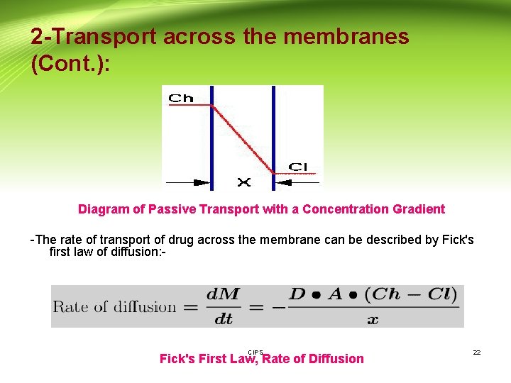 2 -Transport across the membranes (Cont. ): Diagram of Passive Transport with a Concentration