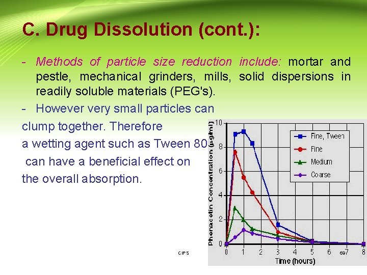 C. Drug Dissolution (cont. ): - Methods of particle size reduction include: mortar and