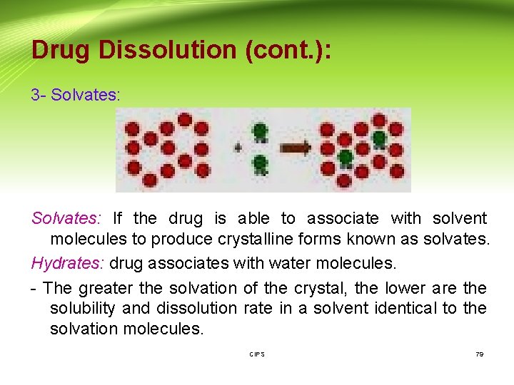 Drug Dissolution (cont. ): 3 - Solvates: If the drug is able to associate