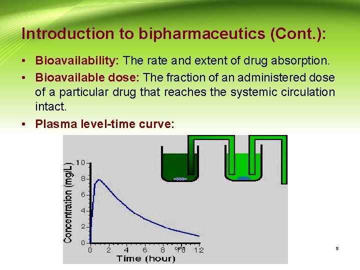 Introduction to bipharmaceutics (Cont. ): • Bioavailability: The rate and extent of drug absorption.