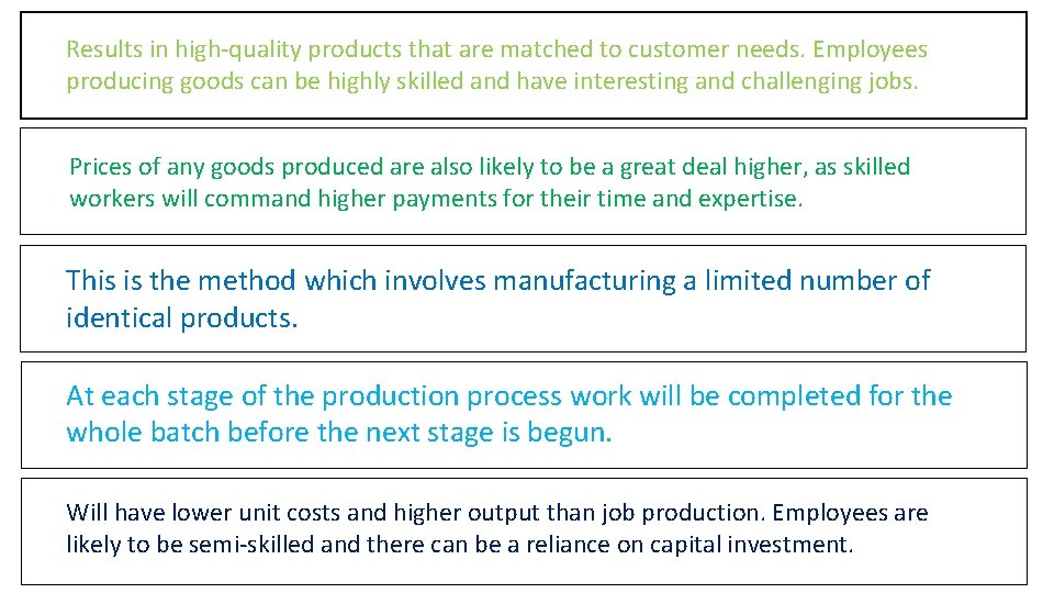 Results in high-quality products that are matched to customer needs. Employees producing goods can