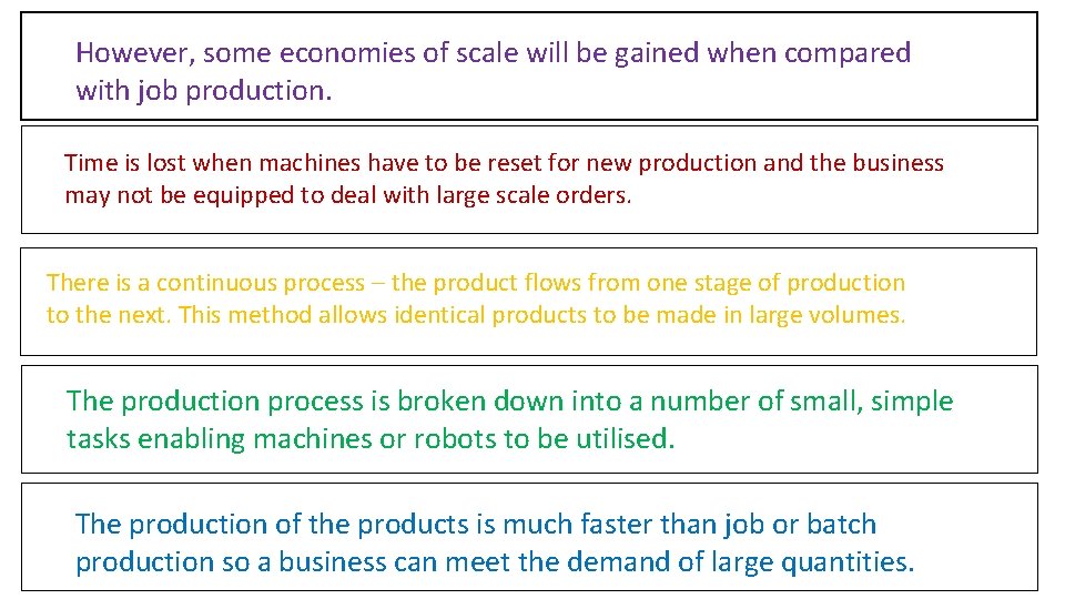 However, some economies of scale will be gained when compared with job production. Time