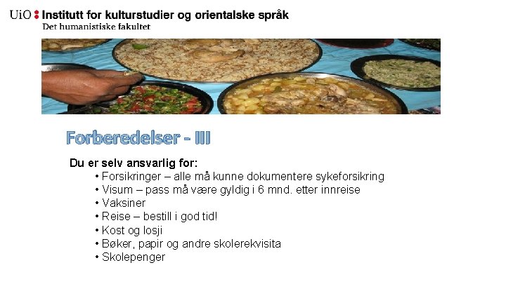 Forberedelser - III Du er selv ansvarlig for: • Forsikringer – alle må kunne