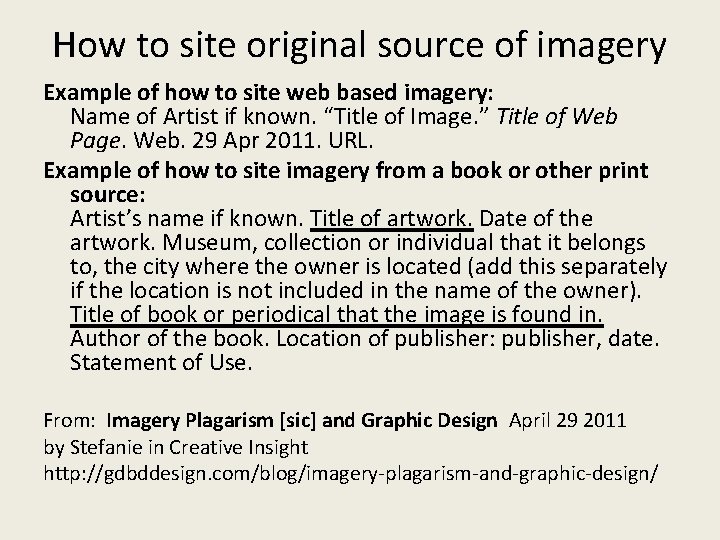 How to site original source of imagery Example of how to site web based