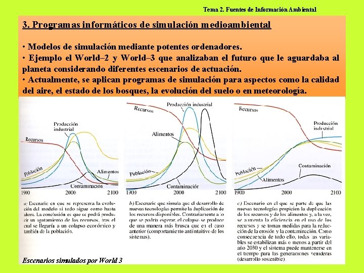 Tema 2. Fuentes de Información Ambiental 3. Programas informáticos de simulación medioambiental • Modelos