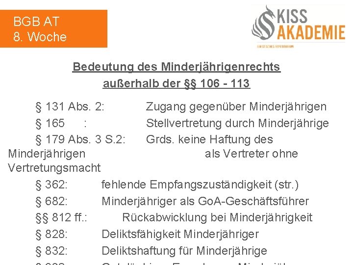 BGB AT 8. Woche Bedeutung des Minderjährigenrechts außerhalb der §§ 106 - 113 §