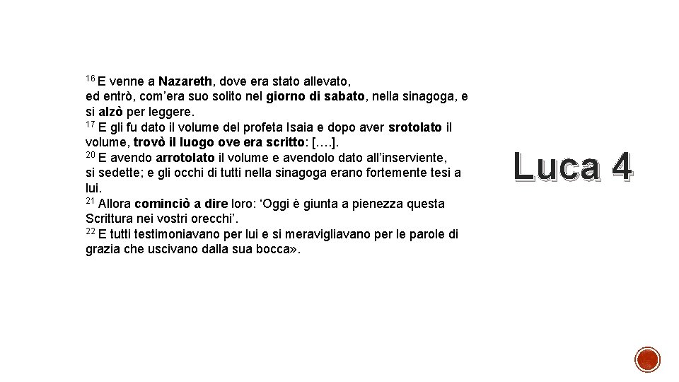 16 E venne a Nazareth, dove era stato allevato, ed entrò, com’era suo solito