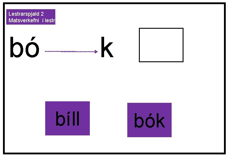 Lestrarspjald 2 Matsverkefni í lestri bó k bíll bók 