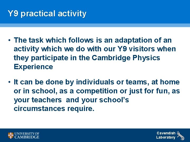 Y 9 practical activity • The task which follows is an adaptation of an