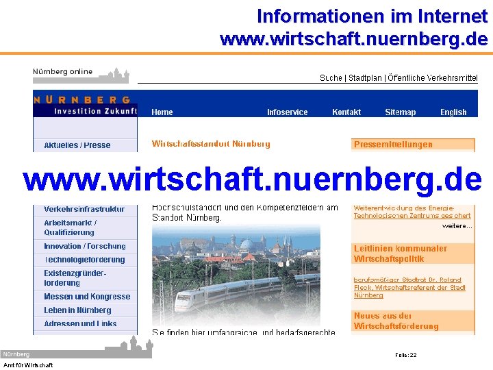 Informationen im Internet www. wirtschaft. nuernberg. de Amt für Wirtschaft Folie: 22 