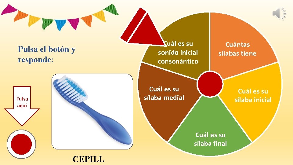 Pulsa el botón y responde: Cuál es su sonido inicial consonántico Cuántas sílabas tiene