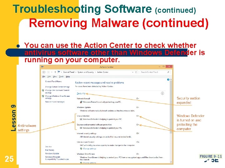 Troubleshooting Software (continued) Removing Malware (continued) You can use the Action Center to check Troubleshooting Software (continued) Removing Malware (continued) You can use the Action Center to check